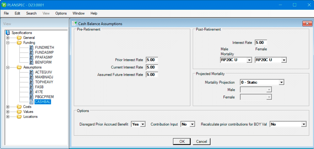 Plan Cash Balance Assumptions