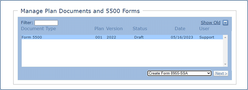 Create 8955-SSA filing screenshot