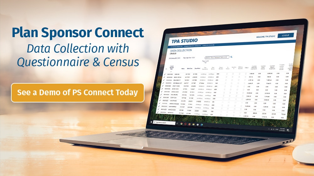 Laptop with screen showing Plan Sponsor Connect software