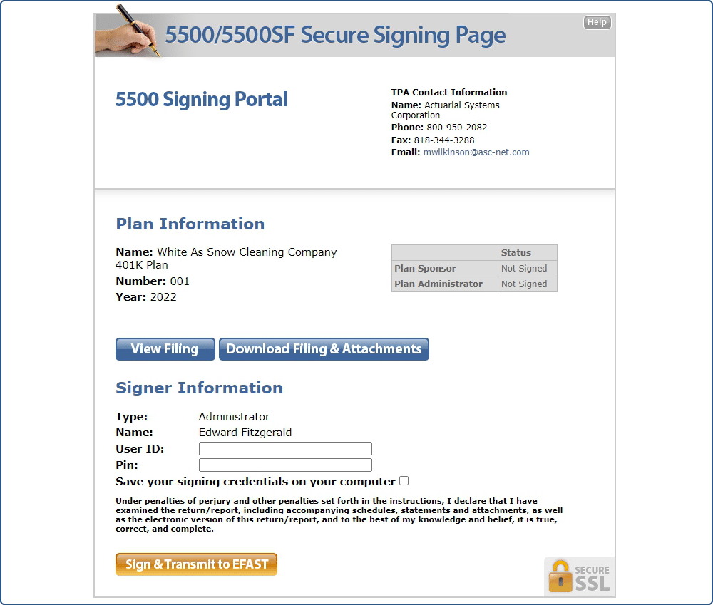 Secure Signing Page